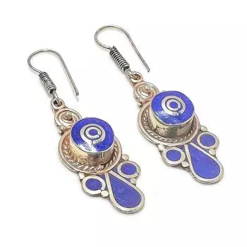 Natural Lapis Lazuli Gemstone 925 Sterling Silver Jewelry Earring 2.44 w6b42