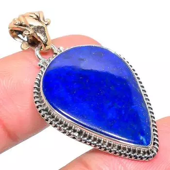 Natural Lapis Lazuli Gemstone 925 Sterling Silver Two Tone Pendant 1.77 N5L92