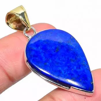 Natural Lapis Lazuli Gemstone 925 Sterling Silver Two Tone Pendant 1.77 u4P92