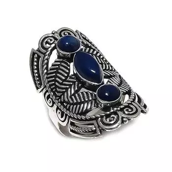 Кольцо из серебра 925 пробы с натуральным лазуритом, размер 11 N5H12