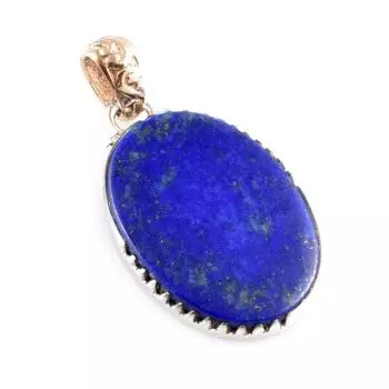 Natural Lapis Lazuli Gemstone 925 Sterling Silver Two Tone Pendant 1.5 n4j58