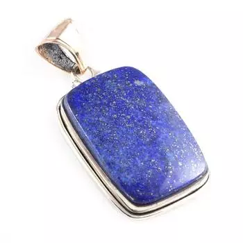 Natural Lapis Lazuli Gemstone 925 Sterling Silver Two Tone Pendant 1.9 l0K39