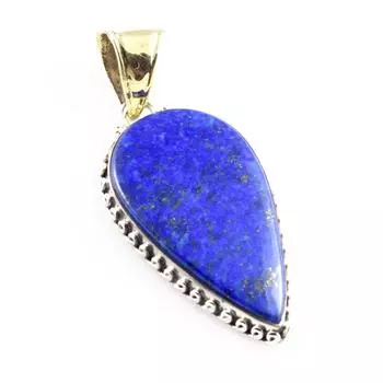 Natural Lapis Lazuli Gemstone 925 Sterling Silver Gift Two Tone Pendant 2 K1N38