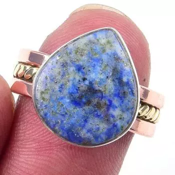 Natural Lapis Lazuli Gemstone 925 Sterling Silver Two Tone Ring Size 7.5 q6M54