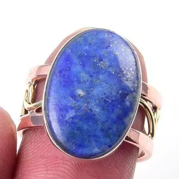 Natural Lapis Lazuli Gemstone 925 Sterling Silver Jewelry Two Tone Ring S.6 L9r49