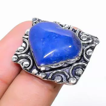 Кольцо из серебра 925 пробы с натуральным лазуритом, размер 8, t9y09