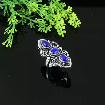Natural Lapis Lazuli Gemstone Handmade 925 Sterling Silver Ring Size 10 A3C75