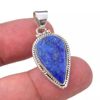 Natural Lapis Lazuli Gemstone Handmade 925 Sterling Silver Pendant 1.25 h7s09
