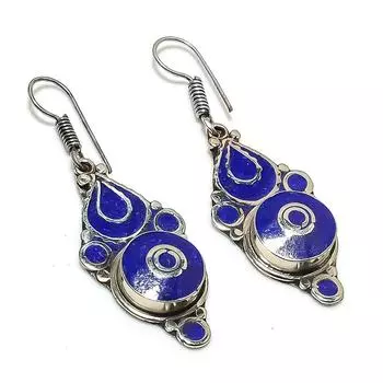 Natural Lapis Lazuli Gemstone Handmade Jewelry Earring 2.25 u3S13