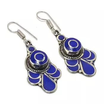 Natural Lapis Lazuli Gemstone Handmade Jewelry Earring 2.25 r8t67