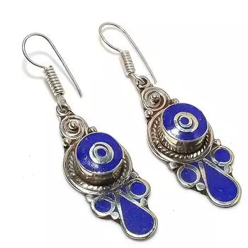 Natural Lapis Lazuli Gemstone Handmade Jewelry Earring 2.36 k9b31