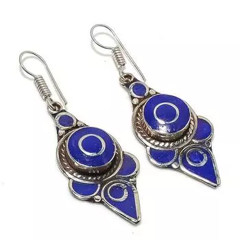 Natural Lapis Lazuli Gemstone Handmade Jewelry Earring 2.36 w7i61