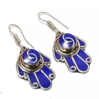 Natural Lapis Lazuli Gemstone Handmade Jewelry Earring 2.09 C0w06