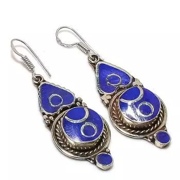 Natural Lapis Lazuli Gemstone Handmade Jewelry Earring 2.13 n1U79