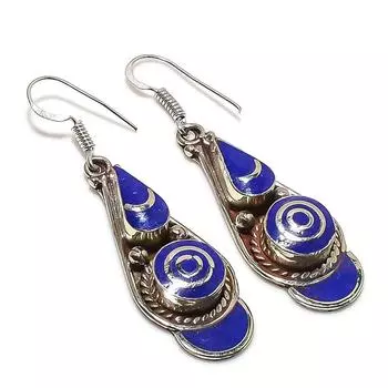 Natural Lapis Lazuli Gemstone Handmade Jewelry Earring 2.17 v1u03