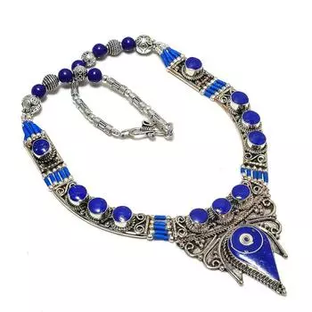 Natural Lapis Lazuli Gemstone Handmade Jewelry Necklace 18 P7f72