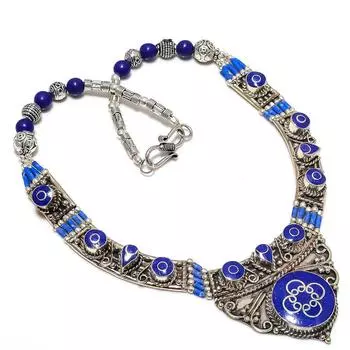Natural Lapis Lazuli Gemstone Handmade Jewelry Necklace 18 K5a60
