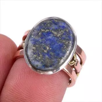 Natural Lapis Lazuli Gemstone Two Tone 925 Sterling Silver Gift Ring S.6.5 S0p87