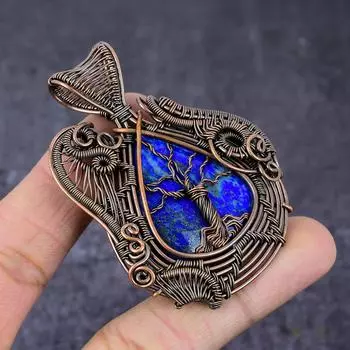 Подвеска «Дерево жизни» из натурального лазурита ручной работы из медной проволоки 2,68 дюйма n0n35