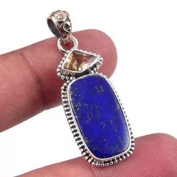 Natural Lapis Lazuli, Kyanite 925 Solid Sterling Silver Gift Pendant 1.75 Z3k90
