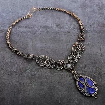 Ювелирное ожерелье из натурального лазурита, лунного камня, медной проволоки, 18 дюймов, s2y83