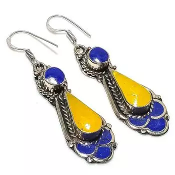 Natural Lapis Lazuli, Onyx Gemstone Handmade Jewelry Earring 2.36 T1g31