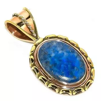Natural Lapis Lazuli TwoTone 925 Solid Sterling Silver Gift Pendant 1.50 n6L15