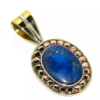 Natural Lapis Lazuli TwoTone 925 Solid Sterling Silver Gift Pendant 1.25 r5F63