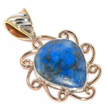 Natural Lapis Lazuli TwoTone 925 Solid Sterling Silver Gift Pendant 1.40 Y8F64