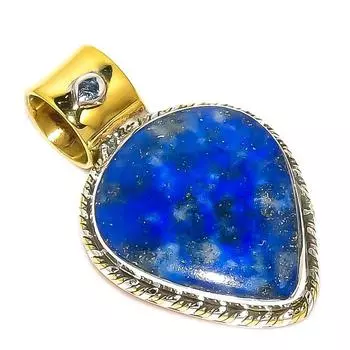 Natural Lapis Lazuli TwoTone 925 Solid Sterling Silver Gift Pendant 1.25 J0M51