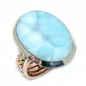 Natural Larimar Gemstone 925 Solid Sterling Silver TwoTone Gift Ring S.9 u8u53