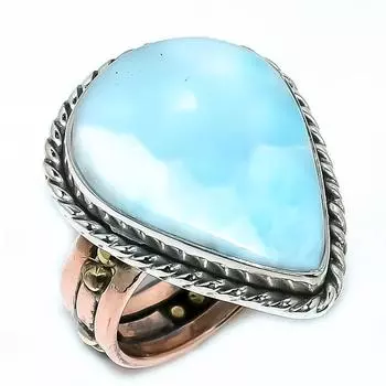 Natural Larimar Gemstone 925 Solid Sterling Silver TwoTone Gift Ring S.8 B2w20