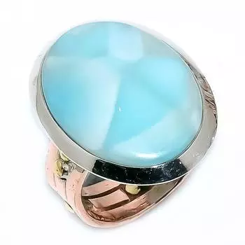 Natural Larimar Gemstone 925 Solid Sterling Silver TwoTone Gift Ring S.7 q3T92