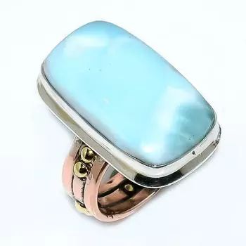 Natural Larimar Gemstone 925 Solid Sterling Silver TwoTone Gift Ring S.8 e8L24