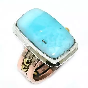 Natural Larimar Gemstone 925 Solid Sterling Silver TwoTone Gift Ring S.6 l1Q51