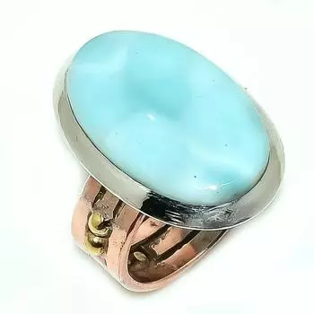 Natural Larimar Gemstone 925 Solid Sterling Silver TwoTone Gift Ring S.6 o6Y32