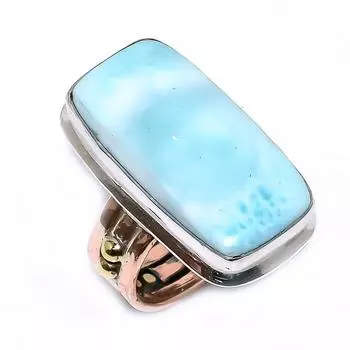 Натуральный Ларимар Драгоценный Камень 925 Проба Стерлинговое Серебро Двухцветное Подарочное Кольцо Р.6 F6T55