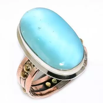 Natural Larimar Gemstone 925 Solid Sterling Silver TwoTone Gift Ring S.9 p3Z32
