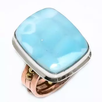 Natural Larimar Gemstone 925 Solid Sterling Silver TwoTone Gift Ring S.9 F5g25