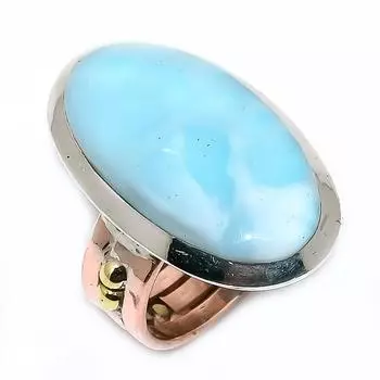 Natural Larimar Gemstone 925 Solid Sterling Silver TwoTone Gift Ring S.7 L3q92