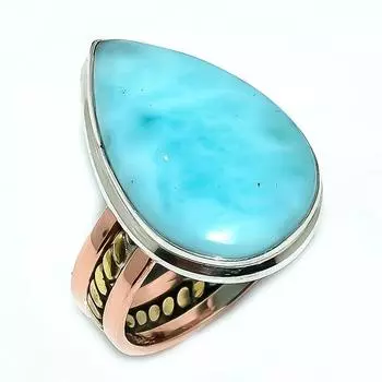Natural Larimar Gemstone 925 Solid Sterling Silver Gift Two Tone Ring S.10 k9R75