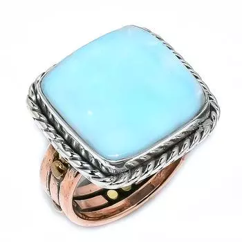 Natural Larimar Gemstone 925 Solid Sterling Silver TwoTone Gift Ring S.8 a0w19