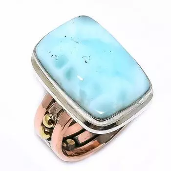 Natural Larimar Gemstone 925 Solid Sterling Silver TwoTone Gift Ring S.6 C0B27