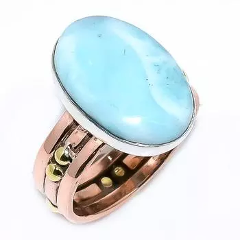 Natural Larimar Gemstone 925 Solid Sterling Silver TwoTone Gift Ring S.9 W1h34