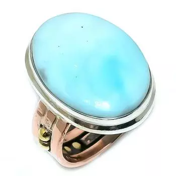 Natural Larimar Gemstone 925 Solid Sterling Silver TwoTone Gift Ring S.8 T3h33