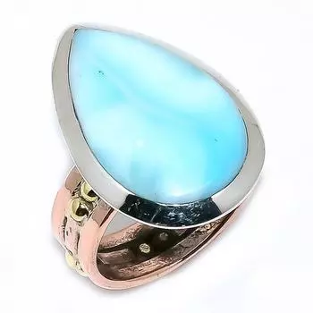 Natural Larimar Gemstone 925 Solid Sterling Silver TwoTone Gift Ring S.8 a5I27