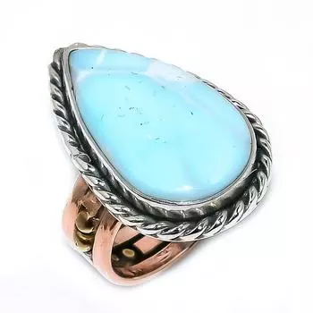 Natural Larimar Gemstone 925 Solid Sterling Silver TwoTone Gift Ring S.6 A7l74
