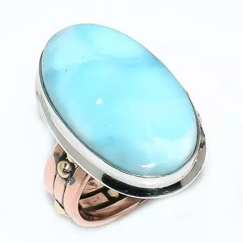 Natural Larimar Gemstone 925 Solid Sterling Silver TwoTone Gift Ring S.7 H4Z43