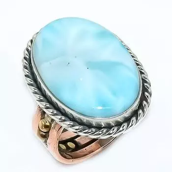 Natural Larimar Gemstone 925 Solid Sterling Silver TwoTone Gift Ring S.6 T3g94