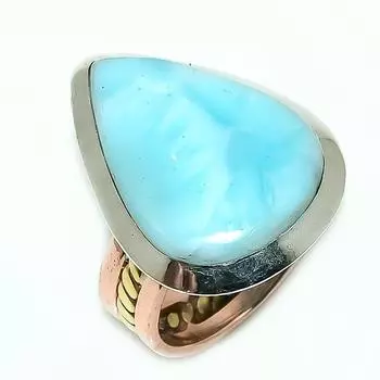 Natural Larimar Gemstone 925 Solid Sterling Silver TwoTone Gift Ring S.7 s9M28